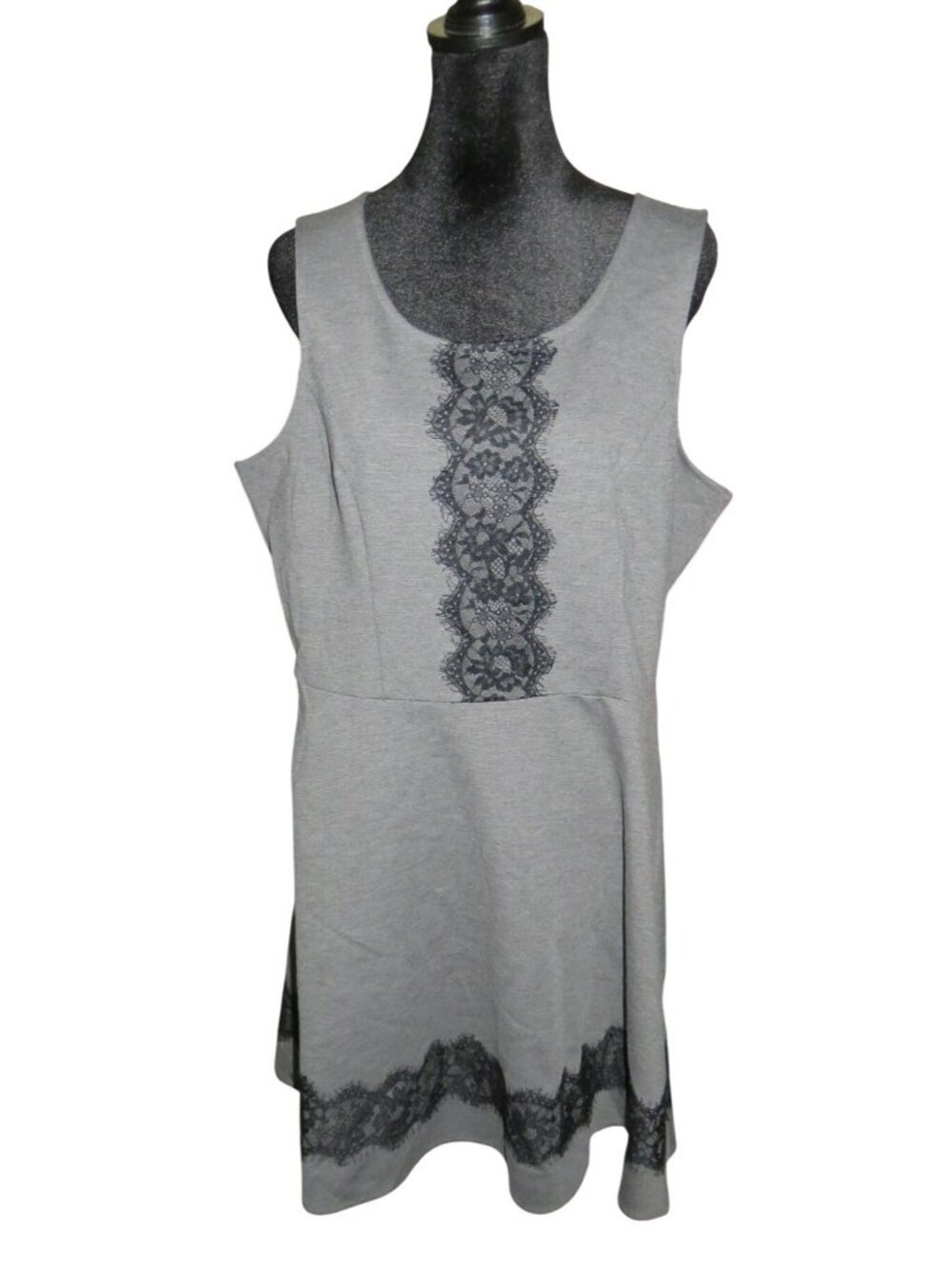 Maurice's Grey Sleeveless Black Lace Detail Sheath Dress Size XL